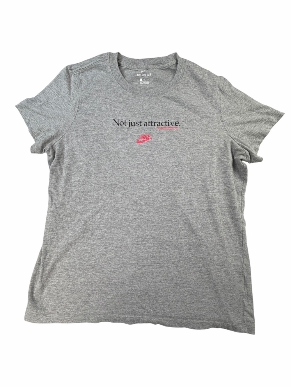 Y2K Nike Women’s “Not Just Attractive” Heather Grey Graphic Tee Size Large